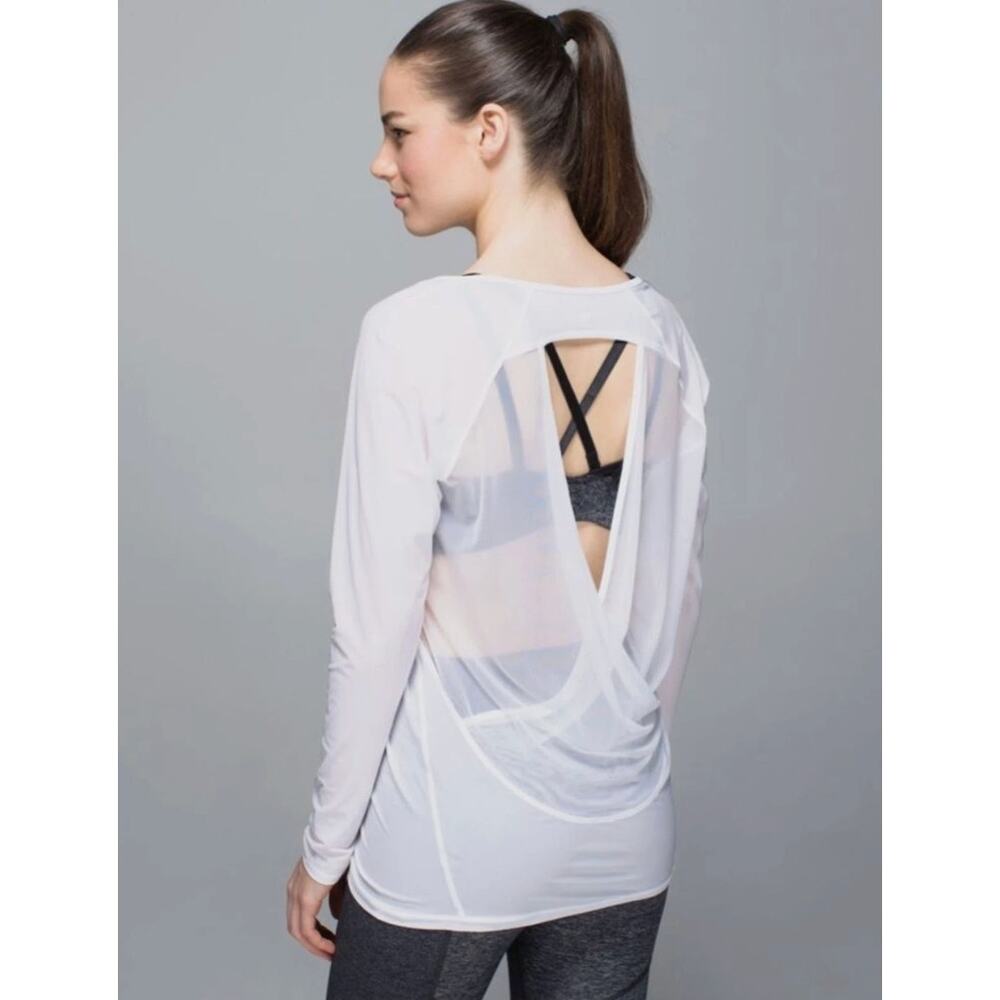 Lululemon If You're Lucky White Long Sleeve Tee Women's 6 Sheer Sexy Breathable